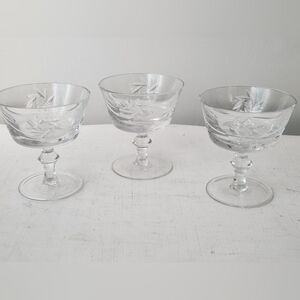 Vintage Cyt Crystal 3.5" Stemmed Dessert Bowls - Set Of 3 - England